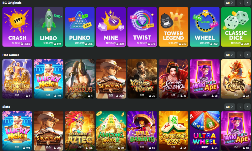 BC.Game Game Selection