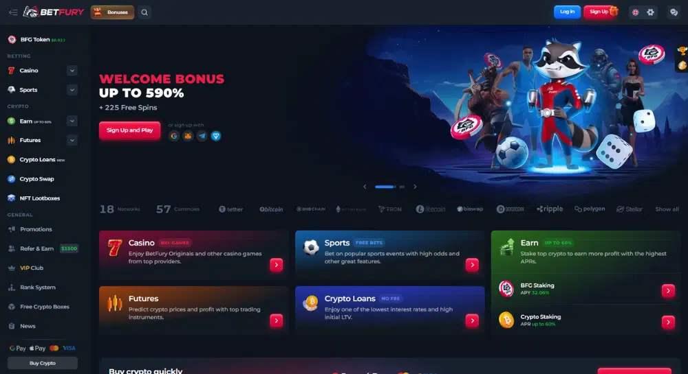 BetFury Casino Homepage