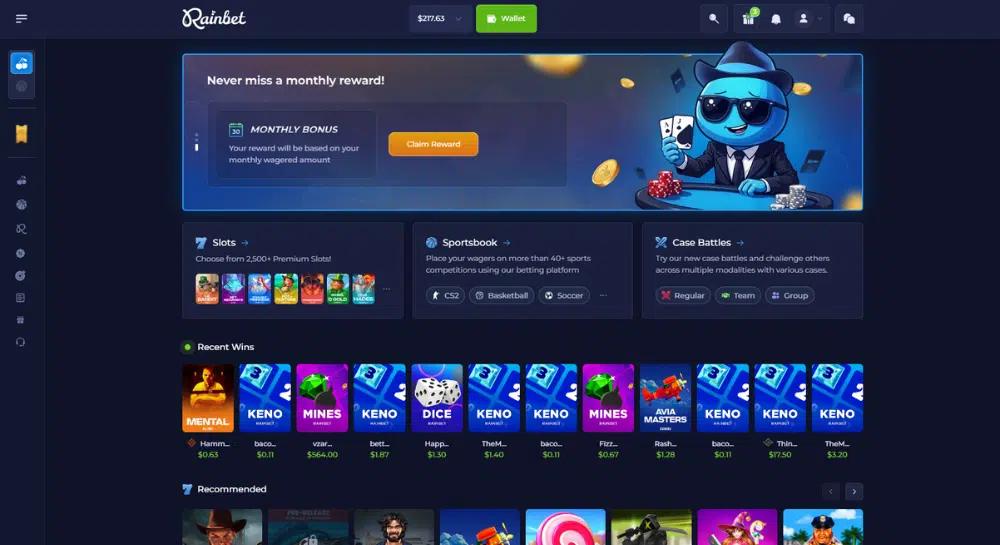 Rainbet Casino Homepage