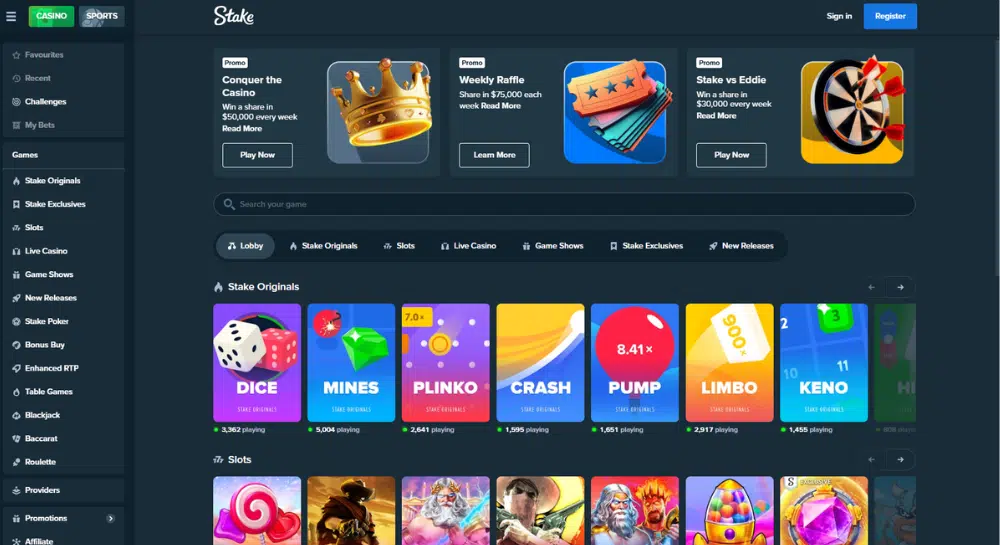 Stake Casino Homepage